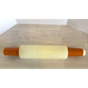 Vintage Tupperware Rolling Pin Fillable Pastry Dough Roller Orange Handles USA